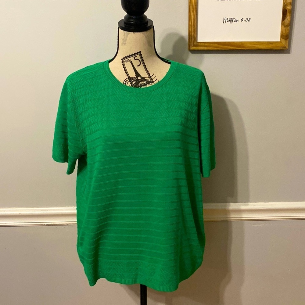 Alfred Dunner Women’s Large 100% Acrylic Green Short Sleeve Shirt Top